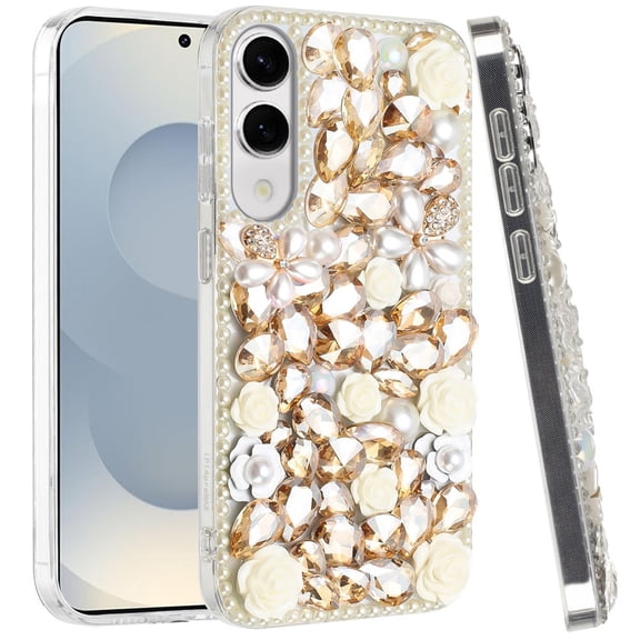 For Samsung Galaxy s25 Edge Rose Flower Full Diamond Bling Stones - Yellow