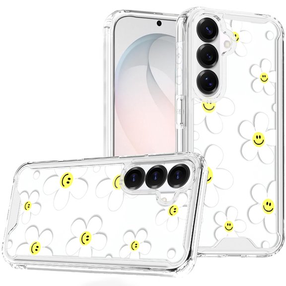 For Samsung Galaxy s26 FE Beautiful TPU Designs Case Case - White Daisies with Yellow Smiley Faces