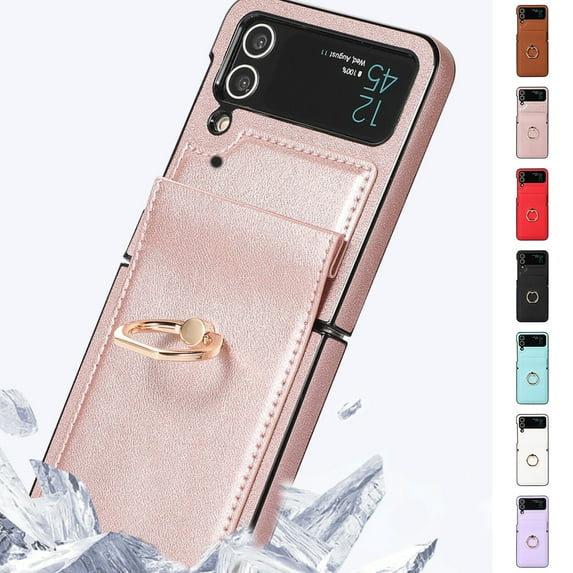 For Samsung Galxy Z Flip4 5G Phone Case,Shockproof Luxury Stylish Leather Finger Ring Folding Anti-drop Case Cover