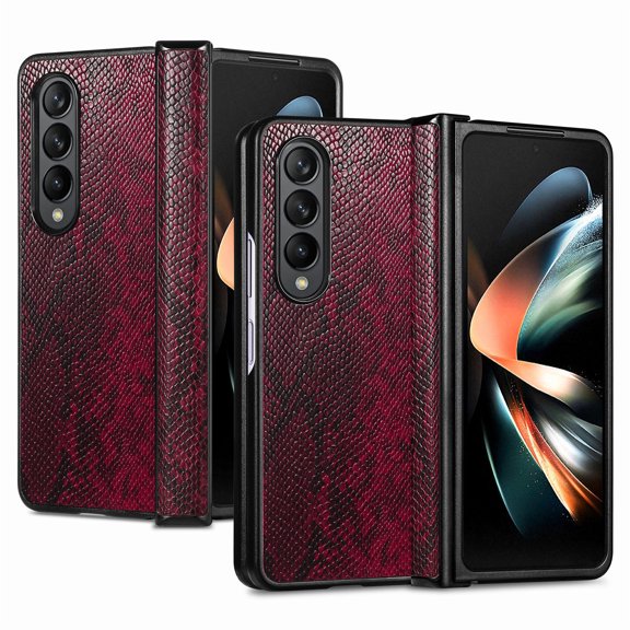 For Samsung Galxy Z Fold4 5G Phone Case，Shockproof Luxury Python Leather pattern Magnetic Hinge Protection Cover