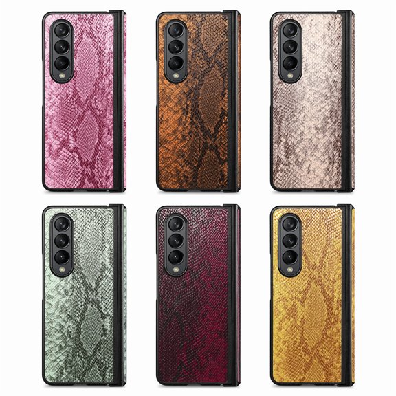 For Samsung Galxy Z Fold4 5G Phone Case，Shockproof Luxury Python Leather pattern Magnetic Hinge Protection Cover