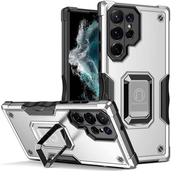 For Samsung S23 OPTIMUM Magnetic Ring Stand Hybrid Case Cover - Silver