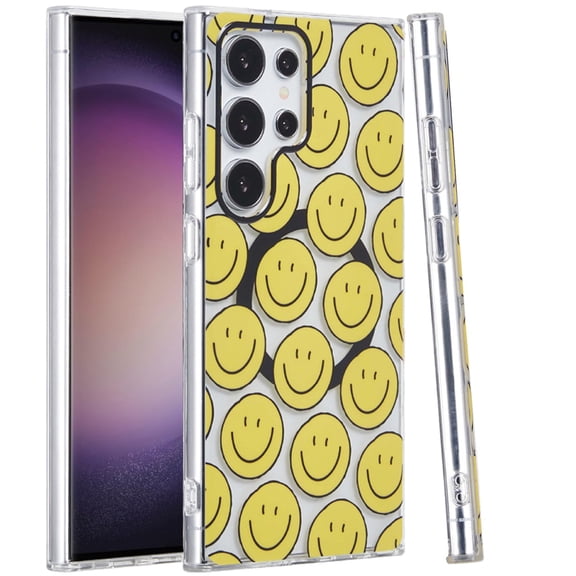 For Samsung S23 Ultra [Magnetic Circle] Double Layer Design IMD TPU Case - Smiley Faces