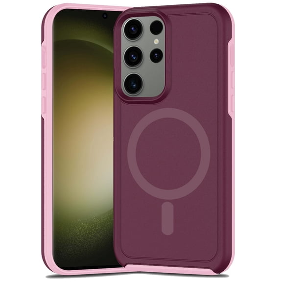 For Samsung S23 Ultra Magnetic Ring Circle Guard Fused Ultimate Hybrid Case - Burgundy