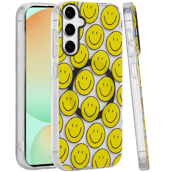 For Samsung S24 FE [Magnetic Circle] Double Layer Design IMD TPU Case - Smiley Faces