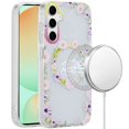 thumbnail image 1 of For Samsung S24 FE [Magnetic Circle] Double Layer Design IMD TPU Case - Yellow/Purple Floral, 1 of 3