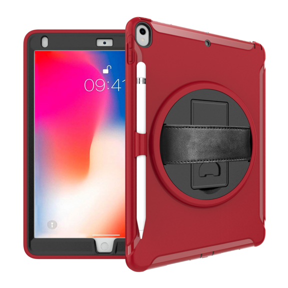 For Samsung Tab S7 Plus Tablet Case TT970/T975/T976 with Pen Slot Tab S7 Swivel Stand Protective Case Light Red