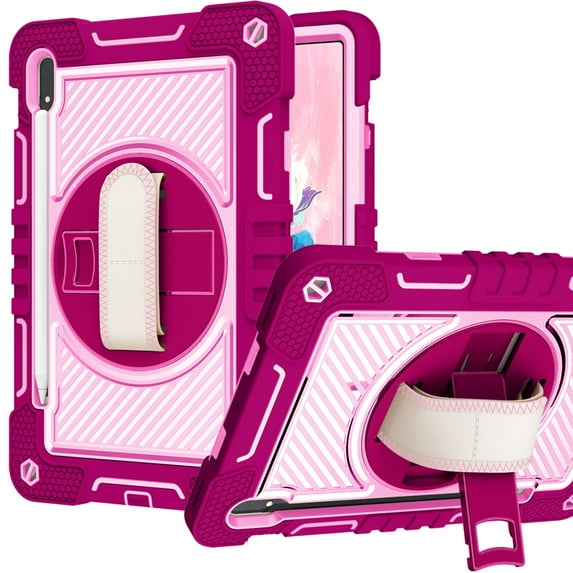 For Samsung Tab S8 3in1 Multi-Functional Tablet Case for Hand, Shoulder, Pencil & Stand - Rose Pink/Pink
