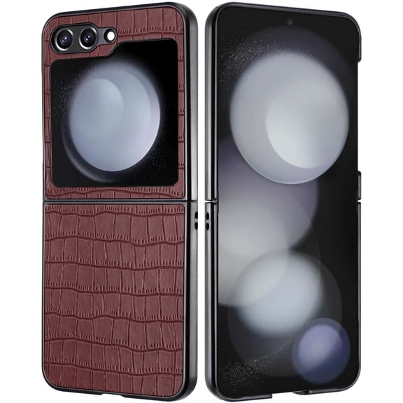 For Samsung Z Flip 7FE / Flip 6 PU Vegan Leather Premium Hard Snap On Case Cover - Brown