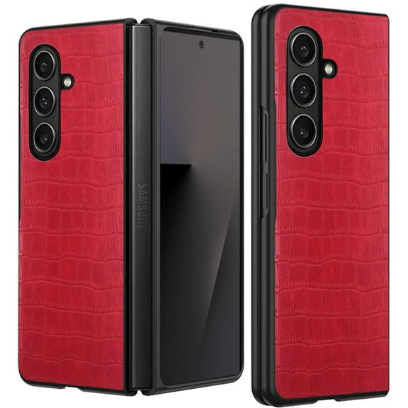 For Samsung Z Fold 7 PU Vegan Leather Premium Hard Snap On Case Cover - Red
