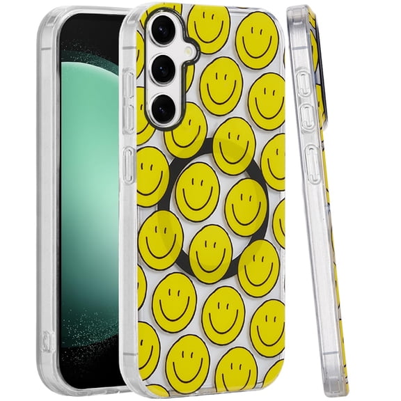 For Samsung s23 FE 5G [Magnetic Circle] Double Layer Design IMD TPU Case - Smiley Faces