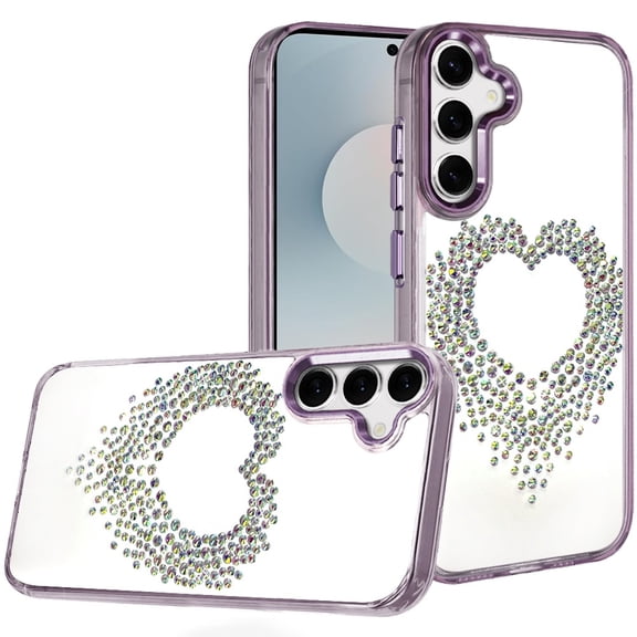 For Samsung s25 FE Angel Hearts Bling Shimmer Colorful Glitter Chrome Edged Hybrid Case - Purple