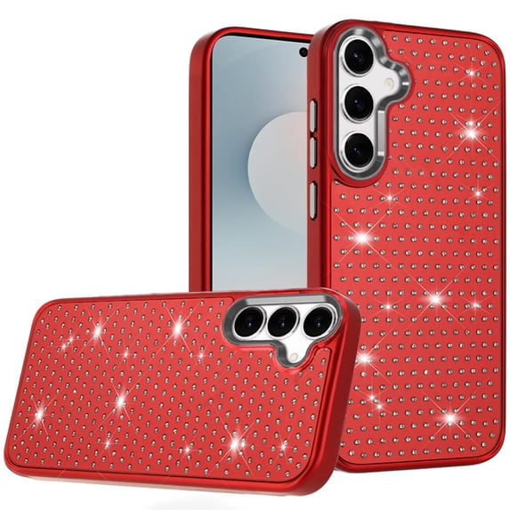 For Samsung s25 FE Beautiful Diamond Metallic Design Metal Chrome Edged Hybrid - Red