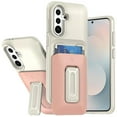 thumbnail image 1 of For Samsung s25 FE Card Holder (2X) with Wrist Strap Hybrid With KickStand - Beige+Light Pink, 1 of 3