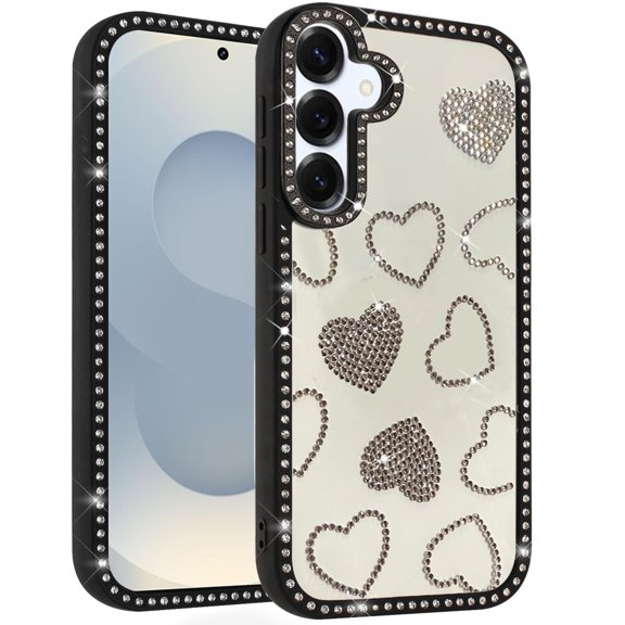 For Samsung s25 FE Spread Love Glitter Shimmer Diamond Edged Hybrid Case - Black