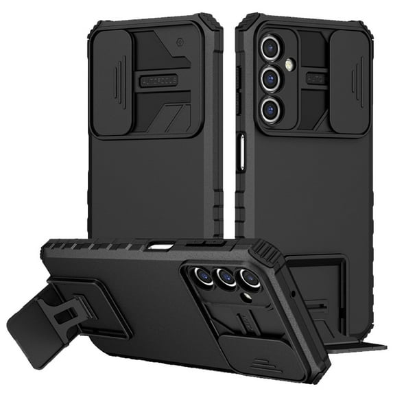 For Samsung s25 Plus/s24 Plus Easy Viewing Kickstand Camera Protection Hybrid Case Cover - Black