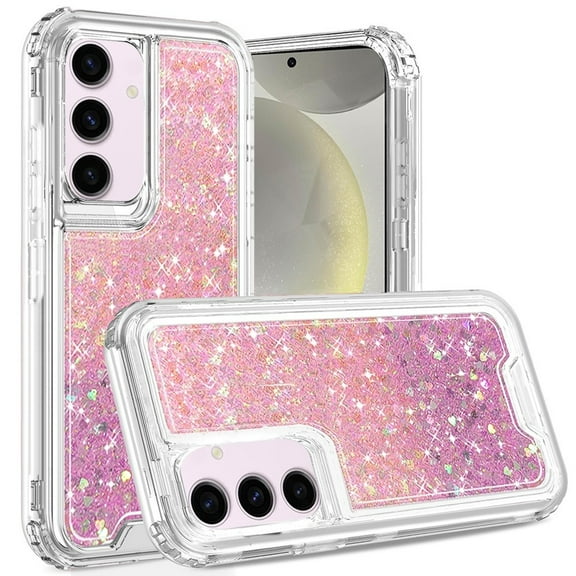 For Samsung s25 Plus/s24 Plus Epoxy Sticker Glitter 3in1 Shockproof Transparent Hybrid Case - Pink + Light Purple