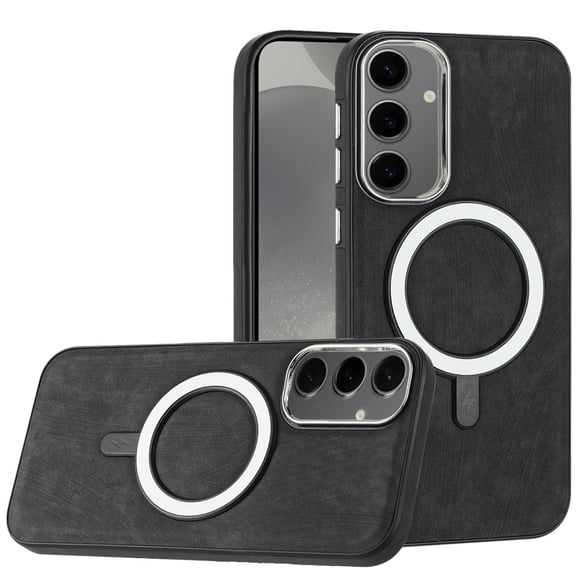 For Samsung s25 Plus/s24 Plus Fashion PU Vegan Chrome Edged Case Cover - Black