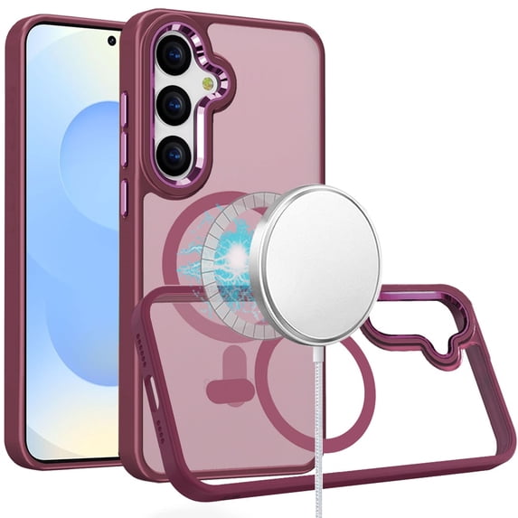 For Samsung s25 Plus/s24 Plus Greatest Clear Acrylic Thick Metal Button Hybrid - Burgundy