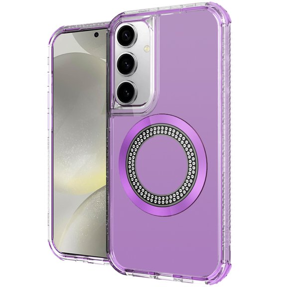 For Samsung s25 Plus/s24 Plus Magnetic Ring Circle Bling Chrome 3in1 Hybrid Case - Purple