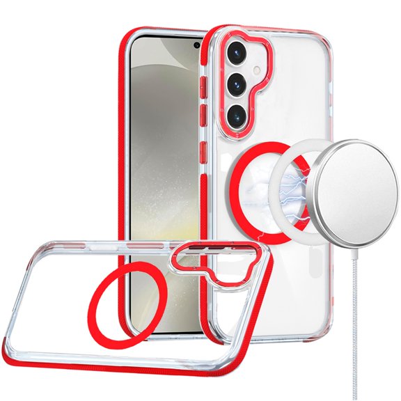 For Samsung s25 Plus/s24 Plus Matching Color Frame Strong Magnetic Ring Circle Transparent HQ Thick Hybrid - Red