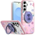 thumbnail image 1 of For Samsung s25 Plus/s24 Plus Metal Diamond CD Pattern Design Matte Finished Hybrid with Rotational Ring [Car Mount Friendly] Case - Floral C, 1 of 4