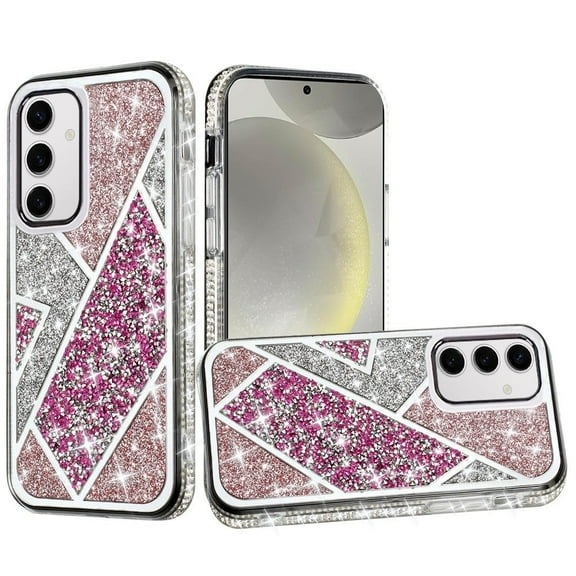 For Samsung s25 Plus/s24 Plus Rhombus Bling Glitter Diamond Case Cover - Rose Pink