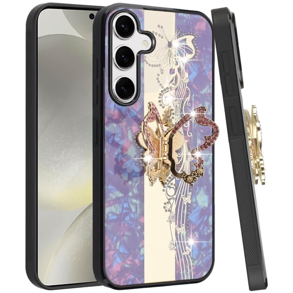 For Samsung s25 Plus/s24 Plus SPLENDID Diamond Glitter Ornaments Engraving Case Cover - Enchanted Butterfly Purple