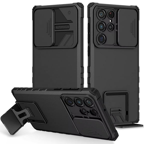 For Samsung s25 Ultra Easy Viewing Kickstand Camera Protection Hybrid Case Cover - Black
