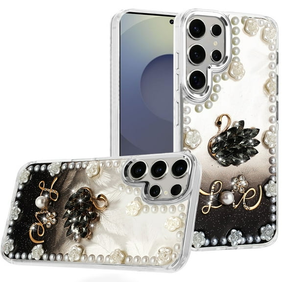 For Samsung s25 Ultra Pearls Epoxy Glitter Ornaments Design Chrome Edged Case - 2