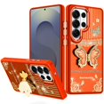 thumbnail image 1 of For Samsung s25 Ultra Splendid Glitter Butterfly Design Stand with Metallic Edges Hybrid Case - Cosmic Orange, 1 of 3