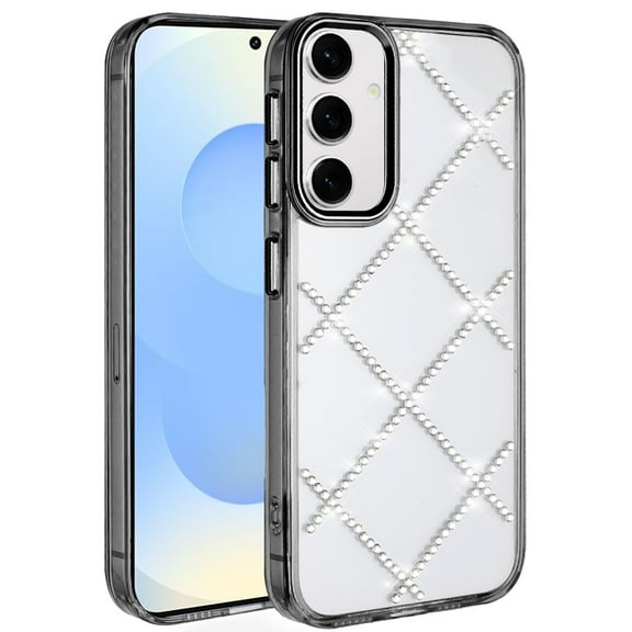 For Samsung s25/s24 Gem Glitter Diamond Transparent Hard Colorful TPU Hybrid Case - Black