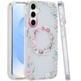 thumbnail image 1 of For Samsung s25/s24 [Magnetic Circle] Double Layer Design IMD TPU Case - Green/Pink Floral, 1 of 3