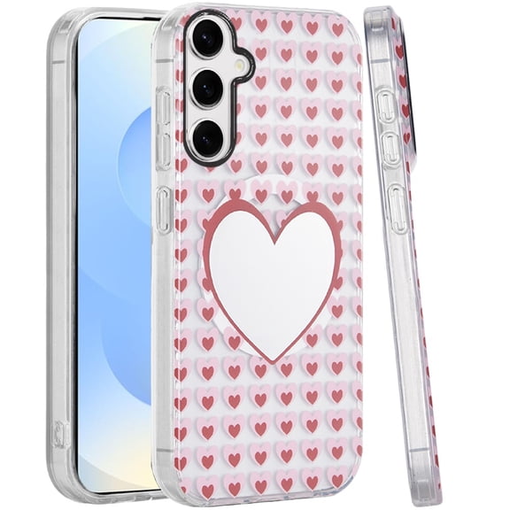 For Samsung s25/s24 [Magnetic Circle] Double Layer Design IMD TPU Case - Mirror With Hearts