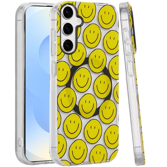For Samsung s25/s24 [Magnetic Circle] Double Layer Design IMD TPU Case - Smiley Faces
