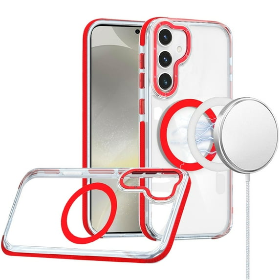 For Samsung s25/s24 Matching Color Frame Strong Magnetic Ring Circle Transparent HQ Thick Hybrid - Red