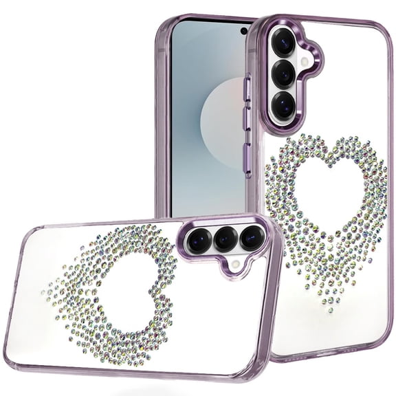 For Samsung s26 Plus Angel Hearts Bling Shimmer Colorful Glitter Chrome Plusd Hybrid Case - Purple