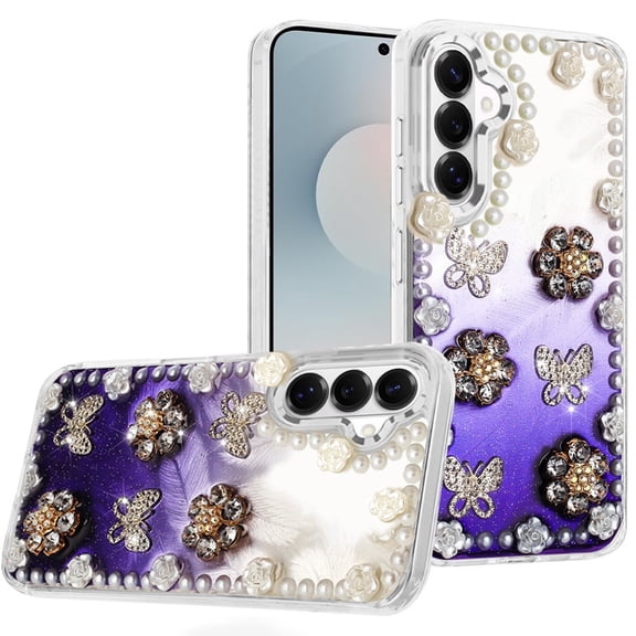 For Samsung s26 Pearls Epoxy Glitter Ornaments Design Chrome Edged Case - 3