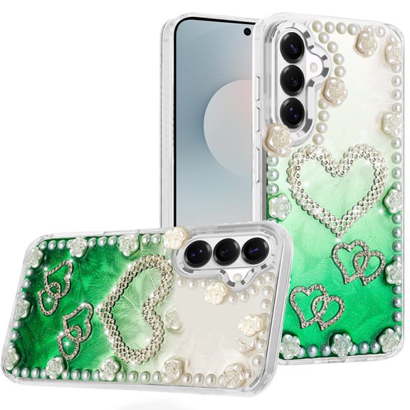 For Samsung s26 Pearls Epoxy Glitter Ornaments Design Chrome Edged Case - 5
