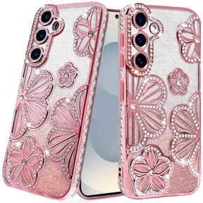 For Samsung s26 Shimmer Glitter Floral Design Thick TPU Case Cover - Rose Gold