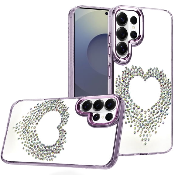 For Samsung s26 Ultra Angel Hearts Bling Shimmer Colorful Glitter Chrome Edged Hybrid Case - Purple