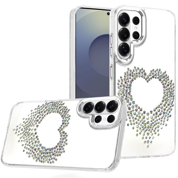 For Samsung s26 Ultra Angel Hearts Bling Shimmer Colorful Glitter Chrome Edged Hybrid Case - Silver