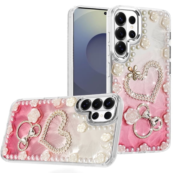 For Samsung s26 Ultra Pearls Epoxy Glitter Ornaments Design Chrome Edged Case - 10