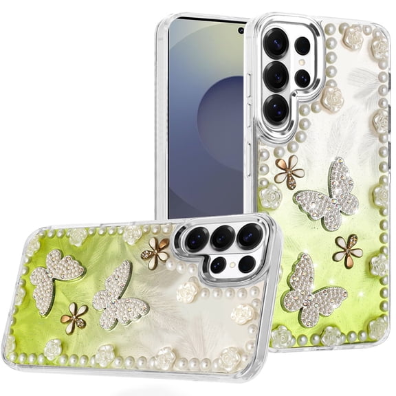 For Samsung s26 Ultra Pearls Epoxy Glitter Ornaments Design Chrome Edged Case - 1