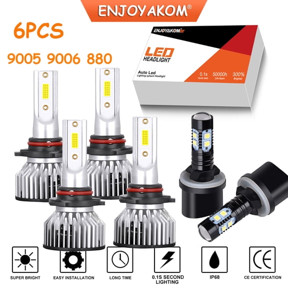 For Saturn L Series 2000 2001 2002 -6x LED Headlight Bulbs 9005 9006 High Low Beam 880 Fog Light Kit 6000K White