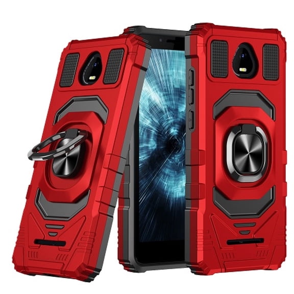 For Schok Volt SV55 SV55216 Robotic Ring Hybrid Kickstand Phone Case Cover - Red