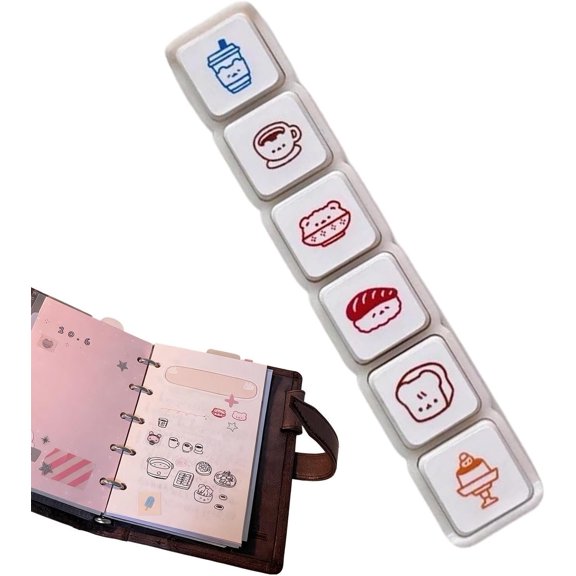 For Scrapbooking & Card Making, 6-Piece Cartoon Stamps, ABS Push-Button, Portable Reusable, 3.35 x 0.59 x 0.59 In, 6 Pieces.