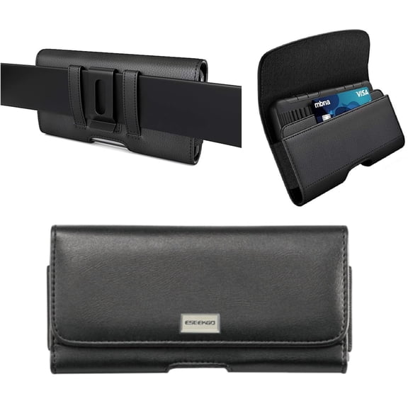 For Sharp Aquos B10 Belt Clip Credit Card 7.0 Black Pouch Case Phone Cover - (Large)