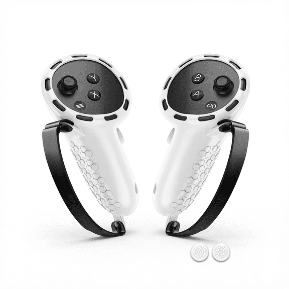 For Silicone Protective Controller Grip Compatible with Meta Quest 3S Oculus Quest 3 Adjustable Straps Non Slip Thumbstick Caps 1 Pair White