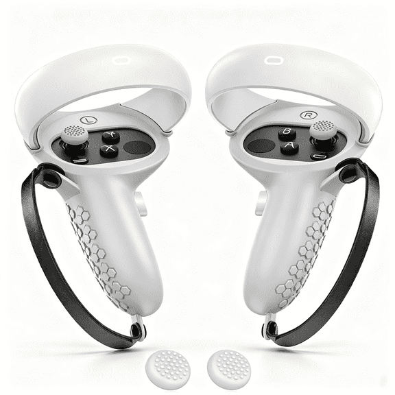 For Silicone Touch Sleeve VR Handle Protector Compatible with Oculus Quest 2 Gray Anti Drop Adjustable Hand Strap Thumbstick Caps